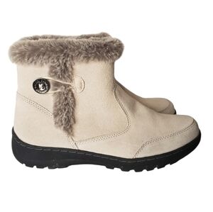 Khombu Womens Cream Leather Suede Boots Faux Fur Comfort Size 7